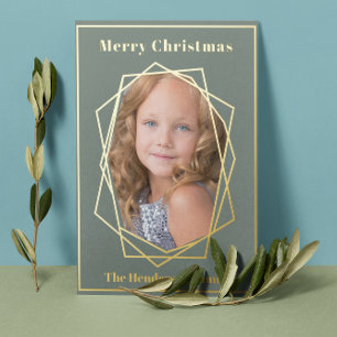 Footing Christmas Foto Red Berry Gold Geometric Folien Feiertagskarte