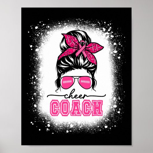Footll Messy Bun Mama Cheer Coach Brustkrebs Ble Poster (Vorne)