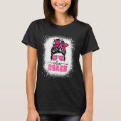 Footll Messy Bun Mama Cheer Coach Brustkrebs Ble T-Shirt (Vorderseite)