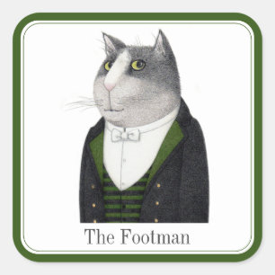 FOOTMAN CAT Large Square Stickers + Text