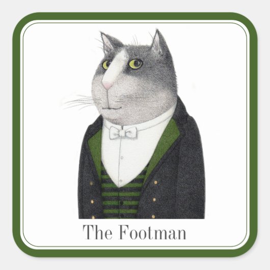 FOOTMAN CAT Large Square Stickers + Text (Vorderseite)