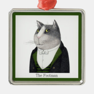 FOOTMAN CAT Premium Square Ornament + Text Aus Metall