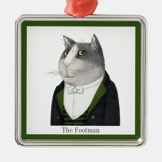 FOOTMAN CAT Premium Square Ornament + Text Aus Metall (Vorne)