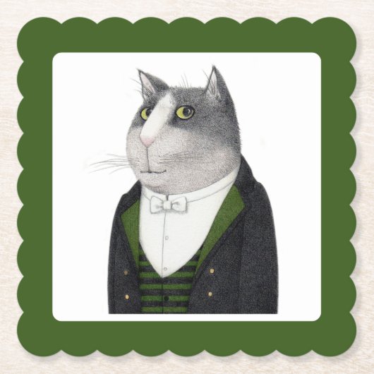 FOOTMAN CAT Scalloped Square Paper Untersetzer (Vorderseite)