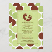 Footprint Baby Shower Einladung Green Polka Dots (Vorne/Hinten)