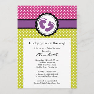 Footprint Baby Shower Einladung Lila Polka Dots
