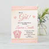 Footprint Baby Shower Invitation Girl, Baby Toes Einladung (Stehend Vorderseite)
