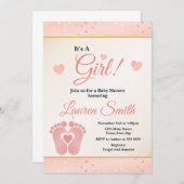 Footprint Baby Shower Invitation Girl, Baby Toes Einladung (Vorne/Hinten)