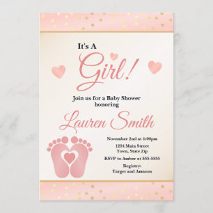 Footprint Baby Shower Invitation Girl, Baby Tores Einladung