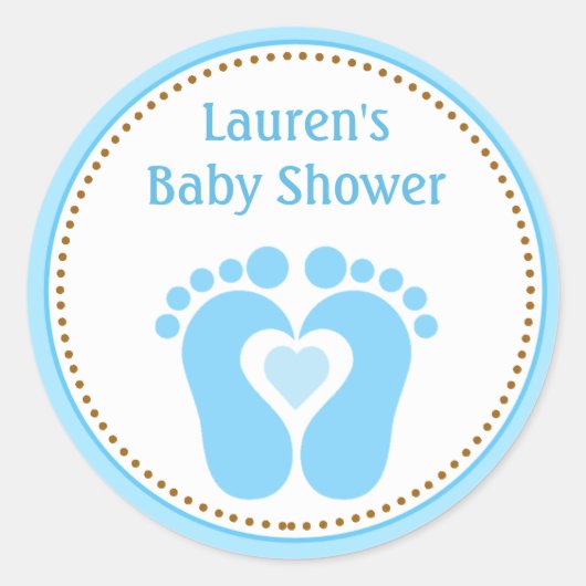 Footprint Boy Baby Shower Gefallen Tag Stickers (Vorderseite)