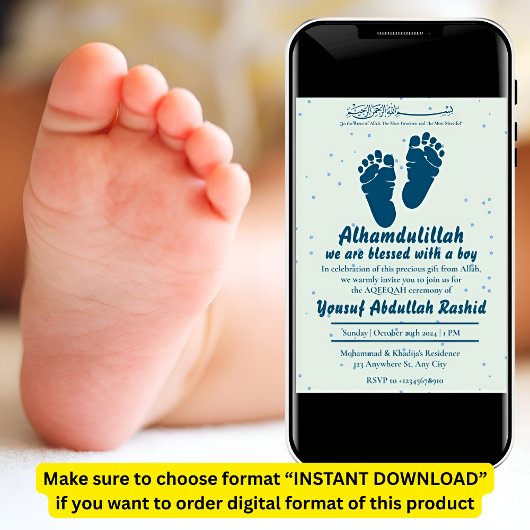 Footprint Neugeborener Baby Boy Muslim Aqiqah Einladung