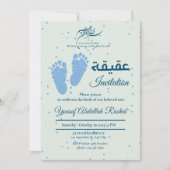 Footprint Newborn Baby Boy Muslim Aqiqah Aqeeqa Einladung (Vorderseite)