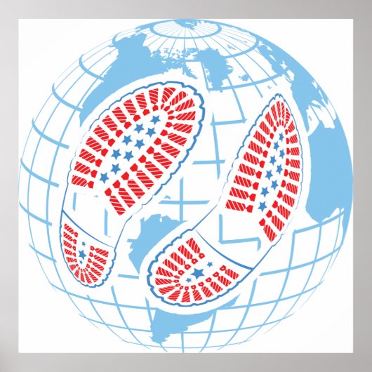 Footprints auf einem Globe-Poster Poster (Vorne)