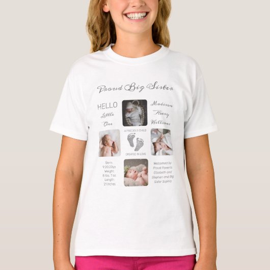 Footprints Foto Birth Keepake Proud Sister T-Shirt (Vorderseite)