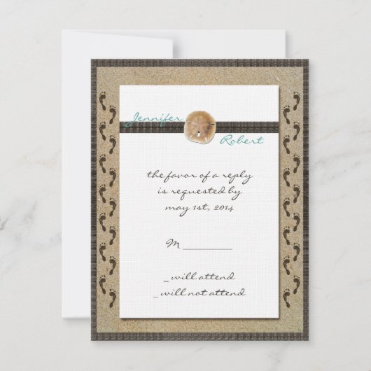 Footprints im Sand Response Card RSVP Karte (Vorderseite)