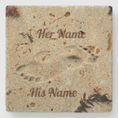 Footprints in Sand Sand Sand und ihren Namen Natur Steinuntersetzer (Vorderseite)