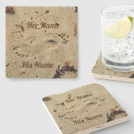 Footprints in Sand Sand Sand und ihren Namen Natur Steinuntersetzer