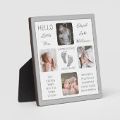 Footprints Mehrere Foto Grau Birth Keepake Fotoplatte (Vorderseite)