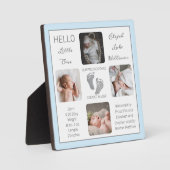 Footprints Mehrere Fotos Blue Birth Keepake Fotoplatte (Vorderseite)