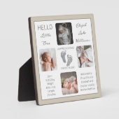 Footprints Mehrere Fotos Greige Birth Keepake Fotoplatte (Vorderseite)