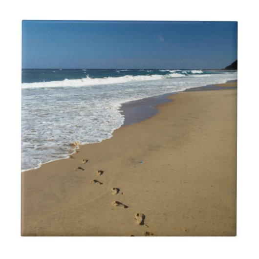 Footprints on Beach, Mabibi, Thongaland Fliese (Vorderseite)