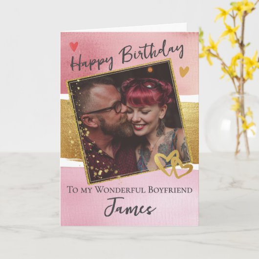For A Wonderful Boyfriend 1 Photo Birthday Card Karte (Gelbe Blume)