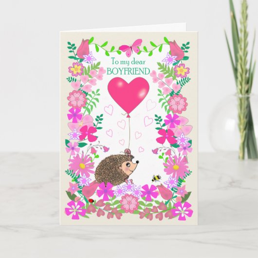 For Boyfriend Valentine with a Cute Hedgehog Karte (Vorderseite)