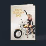 For dad, birthday with girls and a motorcycle karte<br><div class="desc">A lovely lady standing beside a motorbike. A great card for the man who likes to ride!</div>