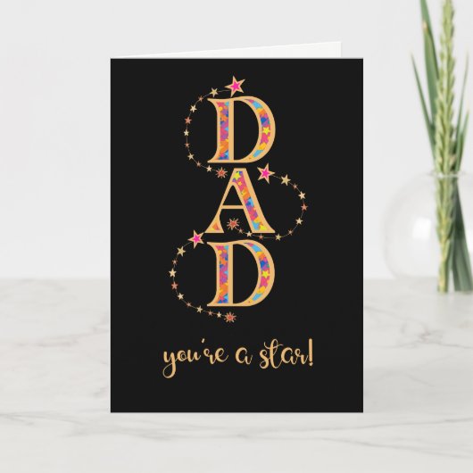 For Dad on Father's Day with Stars on Black Karte (Vorderseite)