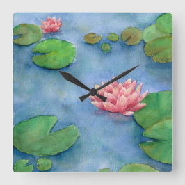 Fôr de Lotus Aguarela Quadratische Wanduhr
