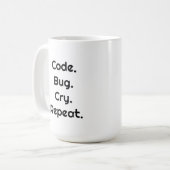For Engineers & Developers – Code. Bug. Cry Mug Kaffeetasse (Vorderseite Links)
