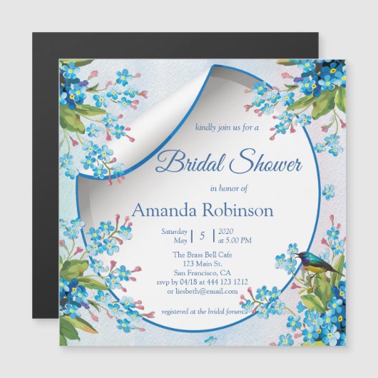 For-get-me-Not in Blue Brautparty Magneteinladung (Vorne/Hinten)