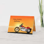 For Godfather, Motorcycle sunset birthday card Karte<br><div class="desc">A motorbike similar to a Harley standing by the sea with a glorious orange sunset. A great card for anybody who likes biking and motorcycles.See the whole range of cards for ages and relationships in my store. All artwork copyright Norma Cornes</div>