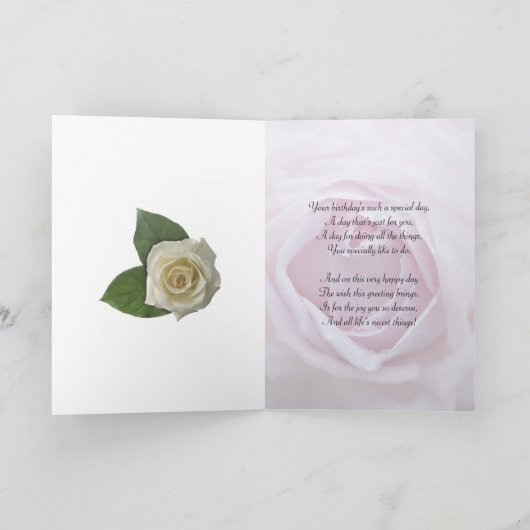 For Godmother, in Birthday card with a pink rose Karte (Innenseite)