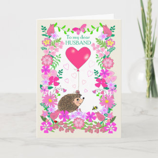 For Husband Valentine with a Cute Hedgehog Karte