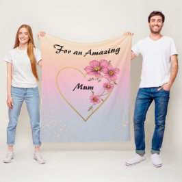 For Mum Pink Floral Gold Heart Mother's day  Fleecedecke