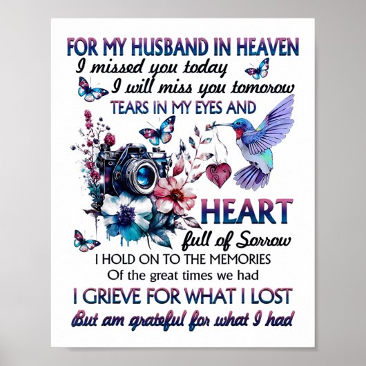 For My Husband In Heaven I Missed You Today Poster (Vorne)