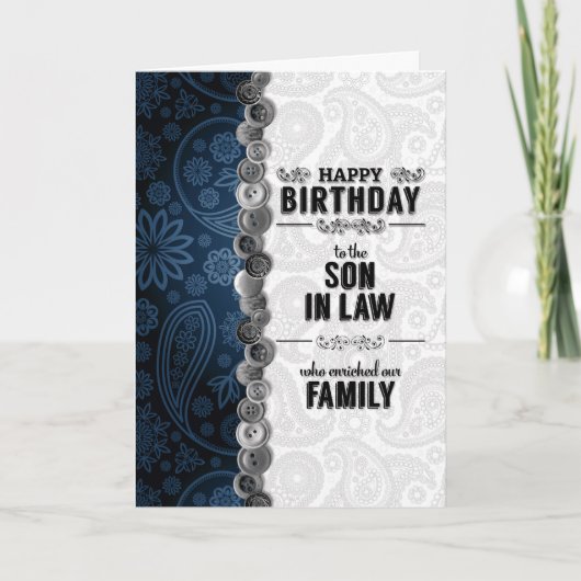 For Our Son-in-Law Blue Paisley Birthday Karte (Vorderseite)