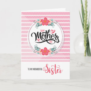 For Sister on Mother's Day Pink Bontanical Karte