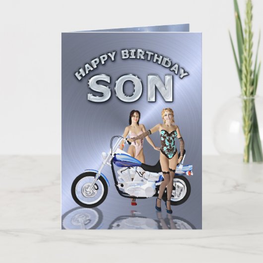 For son, birthday with girls and a motorcycle karte (Vorderseite)