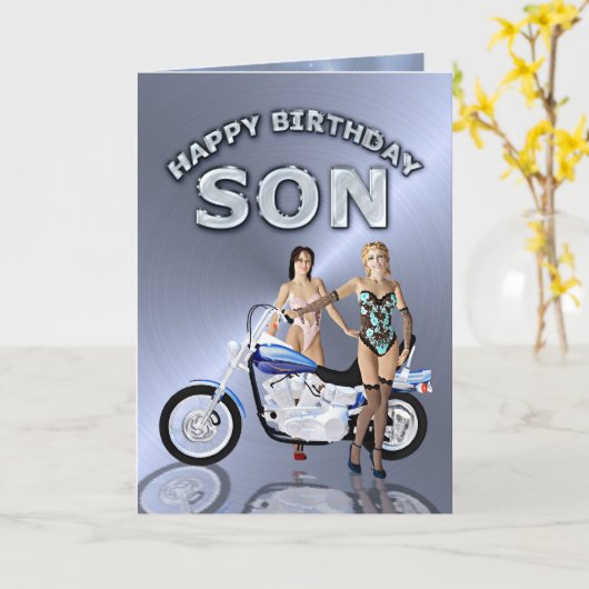 For son, birthday with girls and a motorcycle karte (Gelbe Blume)