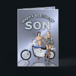 For son, birthday with girls and a motorcycle karte<br><div class="desc">Two lovely ladies standing beside a motorbike. A great card for the man who likes to ride!</div>