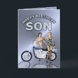 For son, birthday with girls and a motorcycle karte<br><div class="desc">Two lovely ladies standing beside a motorbike. A great card for the man who likes to ride!</div>