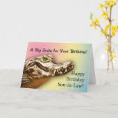 For Son-in-law card with a smiling alligator Karte (Gelbe Blume)