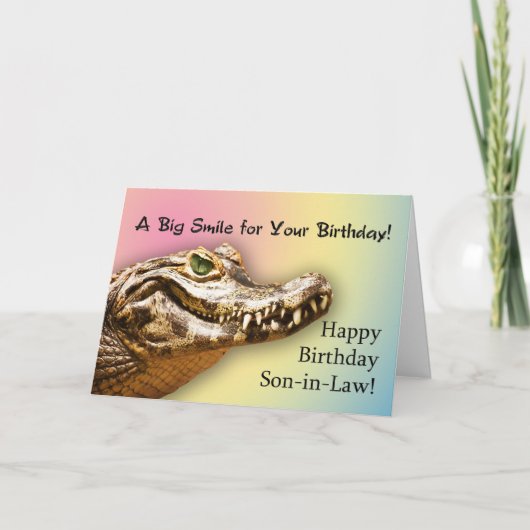 For Son-in-law card with a smiling alligator Karte (Vorderseite)