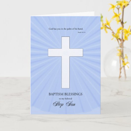 For Step Son Baptism,Glowing Cross Karte (Gelbe Blume)