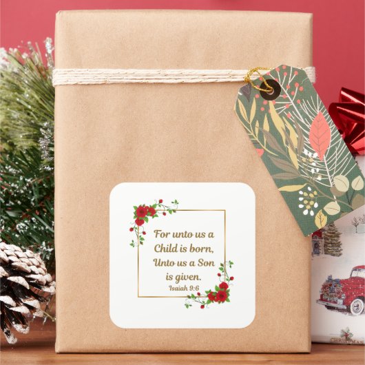 For Unto Us a Child Is Born Isaiah 9:6 Quadratischer Aufkleber (Feiertag)
