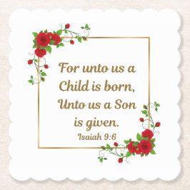“For unto us a Child is born" Square Scalloped  Untersetzer