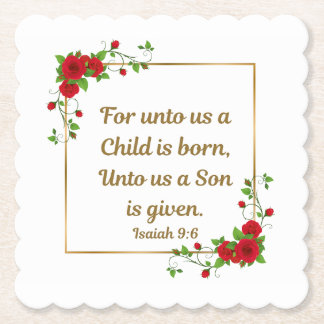 “For unto us a Child is born" Square Scalloped Untersetzer
