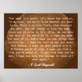 For What It's Worth F. Scott Fitzgerald Quote Poster (Vorne)